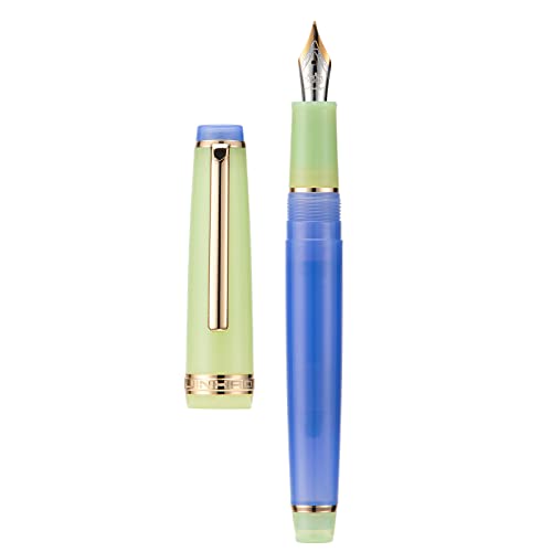 Jinhao 82 Acrylic Fountain Pen, Iridium Bent Nib with Ink Converter, Vintage Cornflower Blue Contrast Color Classic Design Smooth Writing Pen (Gold Trim) - color: Cornflower Blue, style: Bent (0.5-1.0 mm)