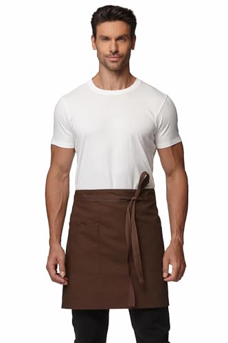 Unisex Waist Apron with Pockets Waiter Bar Half Bistro Apron 4251BY - color: Coffee, size: 5 Pack