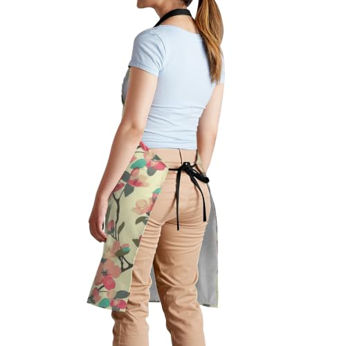 Cream Pastel Wildflower Art Waterproof Apron with Pockets | Garden Aprons for Men Women Adjustable Bib Apron for Cooking Kitchen Baking BBQ Painting Housework Oil Resistant - color: Apricot Blossom Boughs