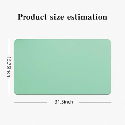 Reversible Silicone Table Mat - 2-in-1 Desk Pad & Silicone Craft Mat Eye-Care Green Painting Mat & Blue Leather Desk Mat，Waterproof Washable Art Mat for Drawing, Clay, Crafts（80 * 40CM）