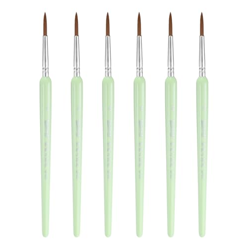 HARFINGTON 6pcs Detail Paint Brushes 20mm Pointed Tip Nylon Hair Miniature Painting Brush for Watercolor Oil Acrylic Painting(6#), Green - color: Green, size: 6# 20mm