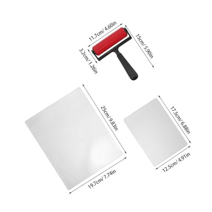 KALLORY Reusable, Distribution Paint Ink Integrated for Brush Even Gel Printing Plate Set with Hand and Roller Plastic and Gel Material for Printmaking Projects and Studios