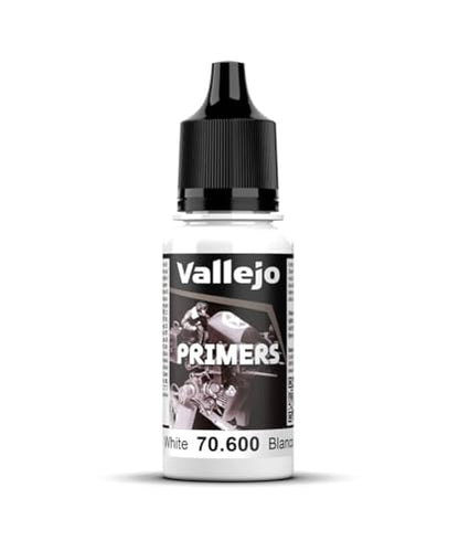 Vallejo - Surface Primer Color | White Acrylic Primer 18 ml (0.6 fl.oz.) | Matte Finish and Fast Drying | Perfect for Airbrushing and Great Adhesion to Figurines and Scale Models - style: White Primer 18 ml. (0.6 fl.oz.)