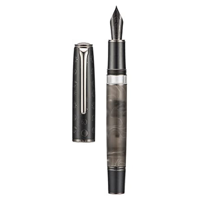 Hongdian N7 Gray Resin Piston Fountain Pen, Steel Fine Point Classic Pen Robbit on Top, Smooth Writing Pen with Metal Case - color: Gray-N7, style: Fine Point
