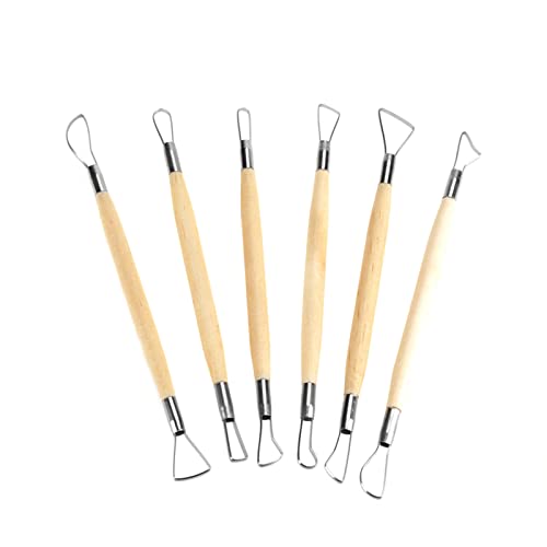 Clay Sculpting Tool Set 6 Pcs Double Ended Ribbon Tools Wooden Handle for Carving Pottery Trimming Ceramics Art Sculpture (6 Pcs)
