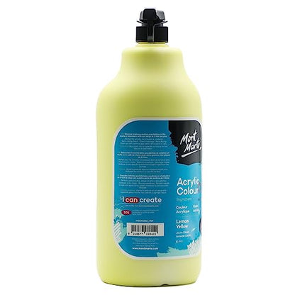 Mont Marte Discovery School Acrylic, Lemon Yellow, 1/2 Gallon (2 Liter). Ideal for Students and Artists. Excellent Coverage and Fast Drying. Pump Lid Included. - color: Lemon Yellow