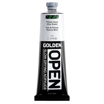 GOLDEN OPEN Slow-Drying Acrylics, Phthalo Green/B.S., 5 fl oz. tube, Professional Acrylic Paint, Transparent - color: Phthalo Green /B.S., size: 5 Fl Oz (Pack of 1)