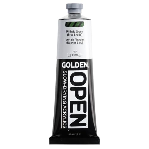GOLDEN OPEN Slow-Drying Acrylics, Phthalo Green/B.S., 5 fl oz. tube, Professional Acrylic Paint, Transparent - color: Phthalo Green /B.S., size: 5 Fl Oz (Pack of 1)