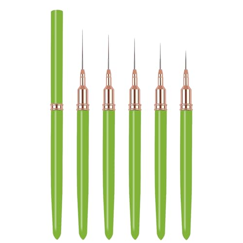 5PCS Liner Brushes for Nails, Nail Art Liner Brushes Set, 6/9/12/15/18mm Thin Detail Brush for Long Lines & Fine Drawing, UV Gel Polish Painting Nail Design Tools - Green - color: Green