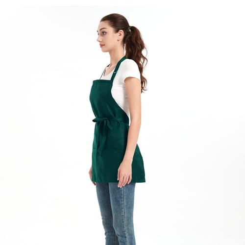 Aprons for Women with 3 Pockets, Cooking Apron with Waterproof Coating, Chef Apron Adjustable Neck Strap - color: Green, 2 Pack