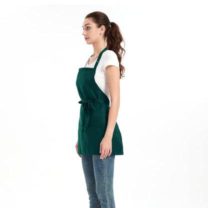 Aprons for Women with 3 Pockets, Cooking Apron with Waterproof Coating, Chef Apron Adjustable Neck Strap - color: Green, 2 Pack