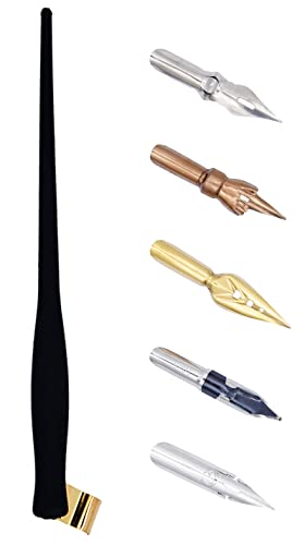 XIAOYU Oblique Calligraphy Dip Pen Comic Pen Set Include 2-in-1 Calligraphy Oblique or Straight Penholder with 5 Pieces Replacement Nibs, Black - color: Black