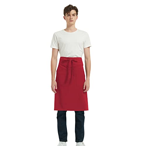 PINDUNCHEF Unisex Two Pocket Bbq Bistro Waiter CookingApron Waterproof Stain Resistant Waist apron - color: Burgundy