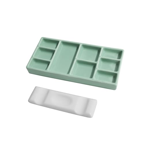 9-Well Ceramic Paint Palette for Watercolor, Porcelain Paint Palette Wet Palette, Stay Wet Palette for Acrylic Painting, Ceramic Palette for Watercolor, Watercolor Tin（Green - color: Green
