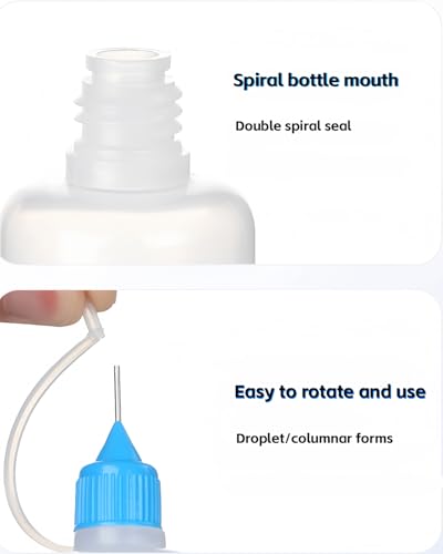 LJY Precision Applicator Bottle Set 1 Oz. - 30 Needle Tip Squeeze Bottles and 5pcs Mini Funnels for Acrylic Painting, DIY Quilling and Paper Craft