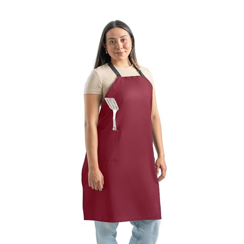Ravill Waterproof Apron For Men and Women - 2 Pockets - 35" Long Multi Purpose Work Aprons for Dishwashing, Dog Grooming - color: Red