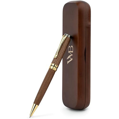 Wordsworth and Black Ballpoint Pen Set - Stunning Luxury Pen Bamboo Brownwood Gold Finish, Refillable, Best Ball Pen for Men & Women, Black Ink Refill, Elegant, Point Pen - color: Brown Wood