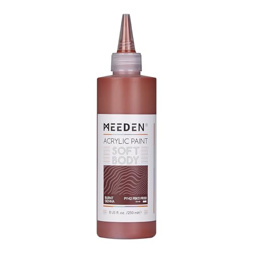 MEEDEN Soft Body Acrylic Paint: Burnt Sienna Matte Finish - 250ml/8.45oz Bulk Acrylic Colors in Ergonomic Bottle - Fluid Flow Art Paints for Artists Canvas Painting - color: Burnt Sienna