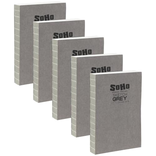 SoHo Urban Artist Open Bound Sketch Pads 5 Pack - Grey - 11x14 - Open Coptic Bound Sketch Pads for Drawing, Calligraphy, Any Dry Media, & More - 600 Sheets Total - color: Grey, size: 11x14" - 5 Pack