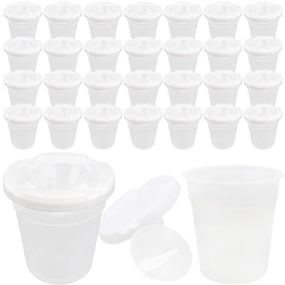30 Pack Kids No Spill Paint Cups with Lids Clear White Spill Proof Paint Cups for Chilren Painting Art Supplies School Prizes Classroom Arts Crafts