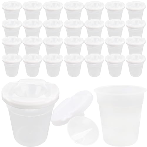 30 Pack Kids No Spill Paint Cups with Lids Clear White Spill Proof Paint Cups for Chilren Painting Art Supplies School Prizes Classroom Arts Crafts