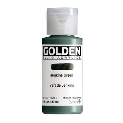 GOLDEN Fluid Acrylics, Jenkins Green, 1 fl. oz. Bottle, Professional Acrylic Paint, Semi-Transparent