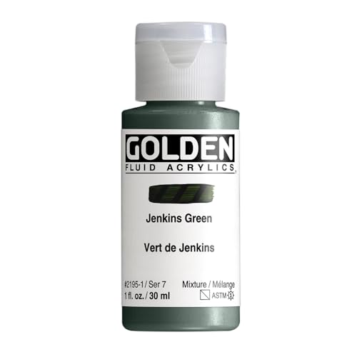 GOLDEN Fluid Acrylics, Jenkins Green, 1 fl. oz. Bottle, Professional Acrylic Paint, Semi-Transparent