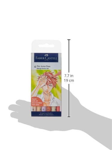 Faber-Castell Pitt Artist Pen Manga Kaoiro Drawing and Illustration Wallet - 6 India Ink Artist Markers - style: Manga Kaoiro (6 Brush Nibs)
