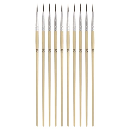 MECCANIXITY 10Pcs Fine Pointed Miniature Paint Brushes, Small Detail Paint Brush for Acrylic Watercolor Oil Model Painting Crafts Rock Painting and DIY Art(Wood Color #00) - color: Wood Color, size: #00