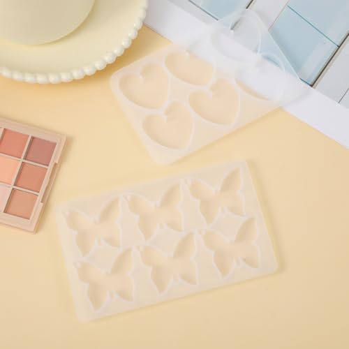 Butterfly Molds Silicone, 2 Pack Fondant Molds 6 Grids Epoxy Resin Mold with Hole Keychain Pendant Mold Heart Shape for DIY Crafts Jewelry Making