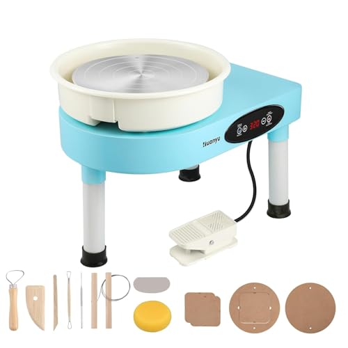 Huanyu Pottery Wheel with Bat System Lift Leg with LCD Screen & Foot Pedal Load Max 25lbs Clay 12" Electric Ceramic Machine Detachable Basin 350W Art Clay DIY Tool Kit