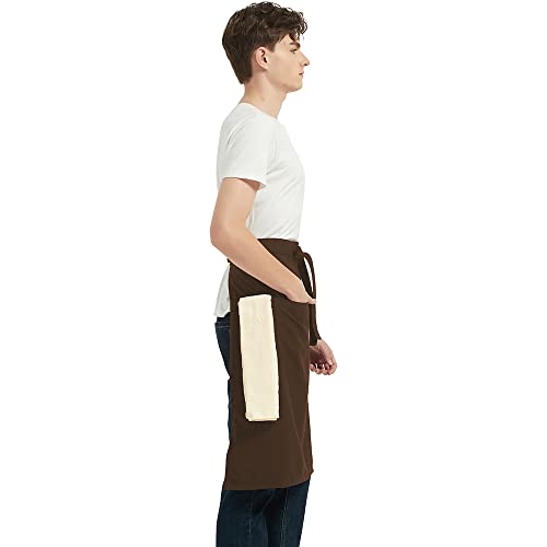 PINDUNCHEF Unisex Two Pocket Bbq Bistro Waiter CookingApron Waterproof Stain Resistant Waist apron - color: Brown