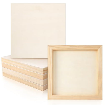 6 Pack 8 x 8 Inch Wood Panel Boards, Unfinished Wooden Canvas Panels Boards for Painting, Drawing, Canvas. DIY Crafts Projects, Arts Use with Oils, Acrylics