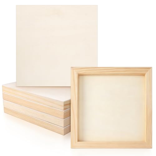 6 Pack 8 x 8 Inch Wood Panel Boards, Unfinished Wooden Canvas Panels Boards for Painting, Drawing, Canvas. DIY Crafts Projects, Arts Use with Oils, Acrylics