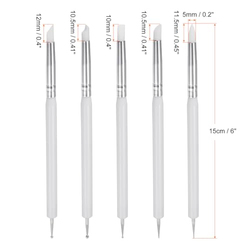 HARFINGTON 5 Pcs Silicone Clay Sculpting Tool Double-Ended Rubber Tip Metal Ball Silicon Shaper Pens Modeling Stylus Dotting Tool for DIY Handicraft Sculpture Pottery Painting, White - color: White