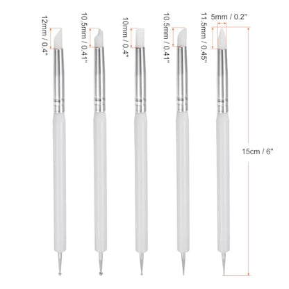 HARFINGTON 5 Pcs Silicone Clay Sculpting Tool Double-Ended Rubber Tip Metal Ball Silicon Shaper Pens Modeling Stylus Dotting Tool for DIY Handicraft Sculpture Pottery Painting, White - color: White