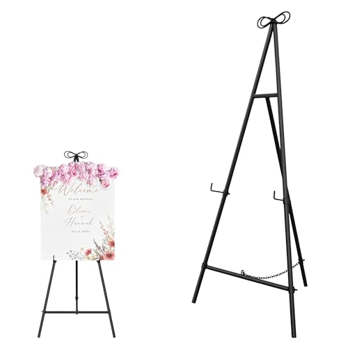 Easel Stand for Sign, 55'' Adjustable Easel Stand for Display, Metal Easel Display Stand Heavy Duty, Black - color: Black