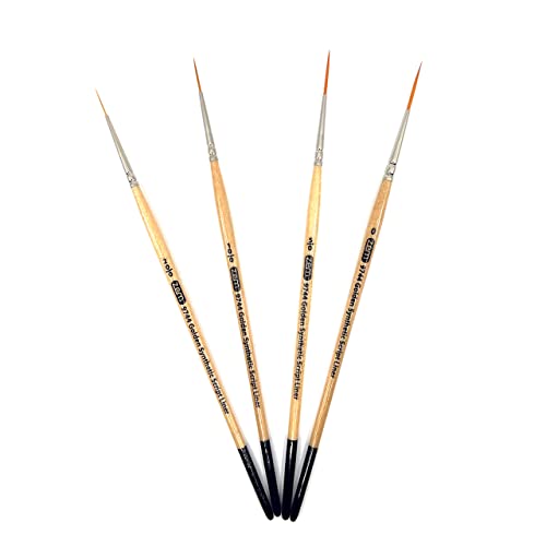 ZEM Brush Golden Synthetic Long Script Liners Artist Paint Brushes Sizes 20/0, 10/0, 5/0, 0