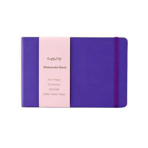 CuppaClip Watercolor Paper Cotton Hot-Pressed with Inner Pocket Watercolor Sketchbook Journal As Travel Notebook 300 GSM 140 LB (Purple, 8.26x5.82in) - color: Purple, size: 8.26x5.82in