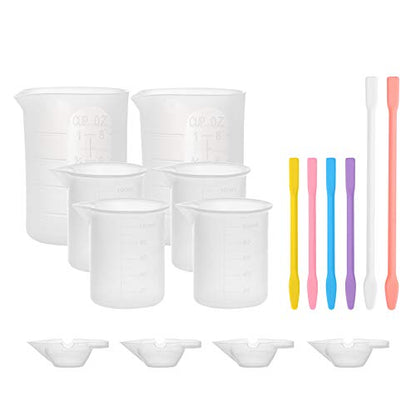 Gartful 16PCS Silicone Measuring Cups Set, Resin Casting DIY Tool Kit, 2PCS 250ml Large Pouring Cups, 4PCS 100ml Reusable Measurements Cups, 4pcs Mixing Cups, 2PCS Large and 4 Smaller Stir Sticks - size: Large-250ml*2+100ml*4+mini size*4+stir stick*6
