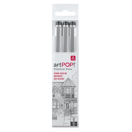 artPOP! Fineliner Pens, Waterproof Pigment Ink, Set of 3, Size 0.5, Perfect for Drawing, Sketching, Writing