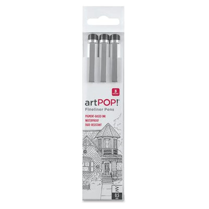 artPOP! Fineliner Pens, Waterproof Pigment Ink, Set of 3, Size 0.5, Perfect for Drawing, Sketching, Writing