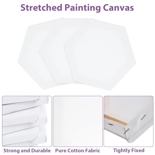 CYEAH 12 Pack Mini Canvas Small Canvases for Painting, 4 Inch Hexagon Paint Canvas Boards White Canvas for Painting, Stretched Paint Canvases Art Supplies