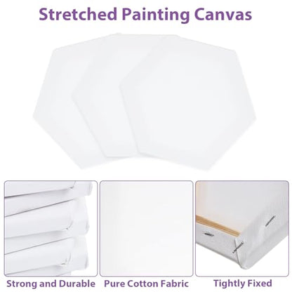 CYEAH 12 Pack Mini Canvas Small Canvases for Painting, 4 Inch Hexagon Paint Canvas Boards White Canvas for Painting, Stretched Paint Canvases Art Supplies