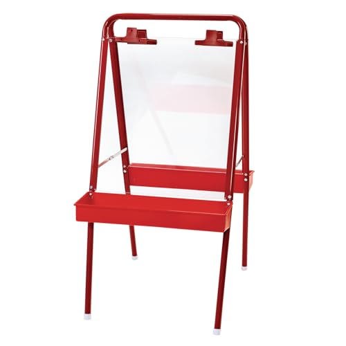 Colorations - 2WAPE 2-Way Indoor/Outdoor Adjustable Acrylic Panel Easel for Kids (23"L x 29-1/2"W x 45"H) | 23"L x 29.5"D x 45"H - Classroom Essentials - style: 2-Station, Red