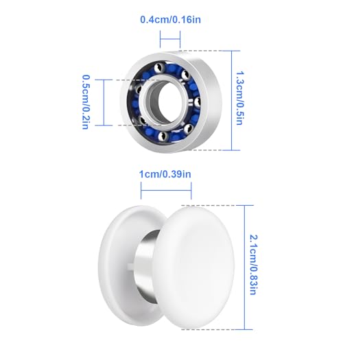 16 Pack Fidget Spinner Bearing and Cap Replacement Set, Chrome Steel Bearing Balls, High Speed 13mmx7mmx4mm Bearings Single Sealed Small Bearings for Fidget Spinner - size: ONLY 16 WHITE Cap Bearings