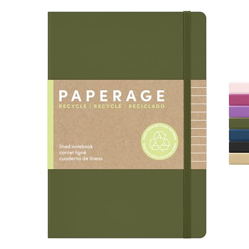 PAPERAGE Recycled Lined Journal Notebook, (Olive), 160 Pages, Medium 5.6 in x 8 in - 100 GSM Thick Paper – College Ruled, Hardcover Journaling Notebook for Work, School & Note Taking - color: Olive, size: Lined