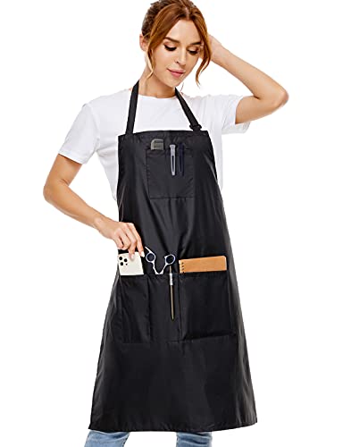 izzycka Hair Stylist Apron - Salon Aprons Pu Waterproof Protective Coated - Bleach Proof Barber Apron for Women/Men with Pockets.for Cosmetologist -Dog Grooming - Dishwashing Apron Black - color: Black