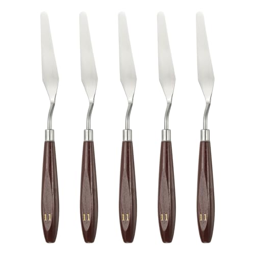 HARFINGTON 5pcs Palette Knife Painting Tool 3.31 x 0.71 Stainless Steel Art Spatula Pallet Knives Scrapers Tools with Beech Wood Handle for Acrylic Oil Canvas Mixing Spreading, Red/Silver - size: 3.31" x 0.71"