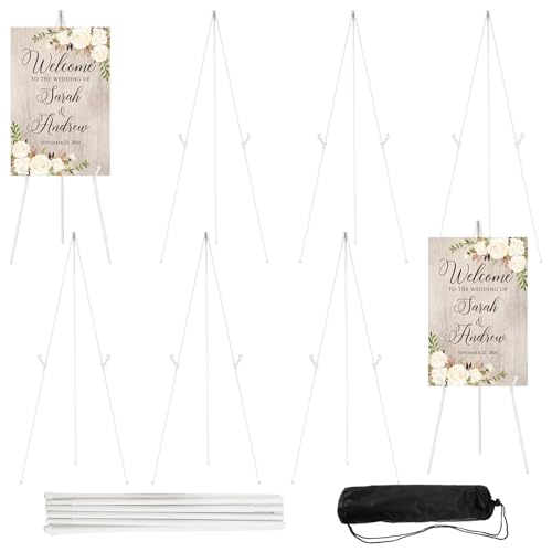 JEAWIWI 8PCS White Easel Stand for Wedding Sign Stand, 65 Inch Adjustable Metal Easels for Display, Portable Folding Easel for Wedding, Display Show, Arts, Poster with Portable Bags - color: White, size: 8 PCS